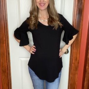 Black Ruffle Sleeve Top